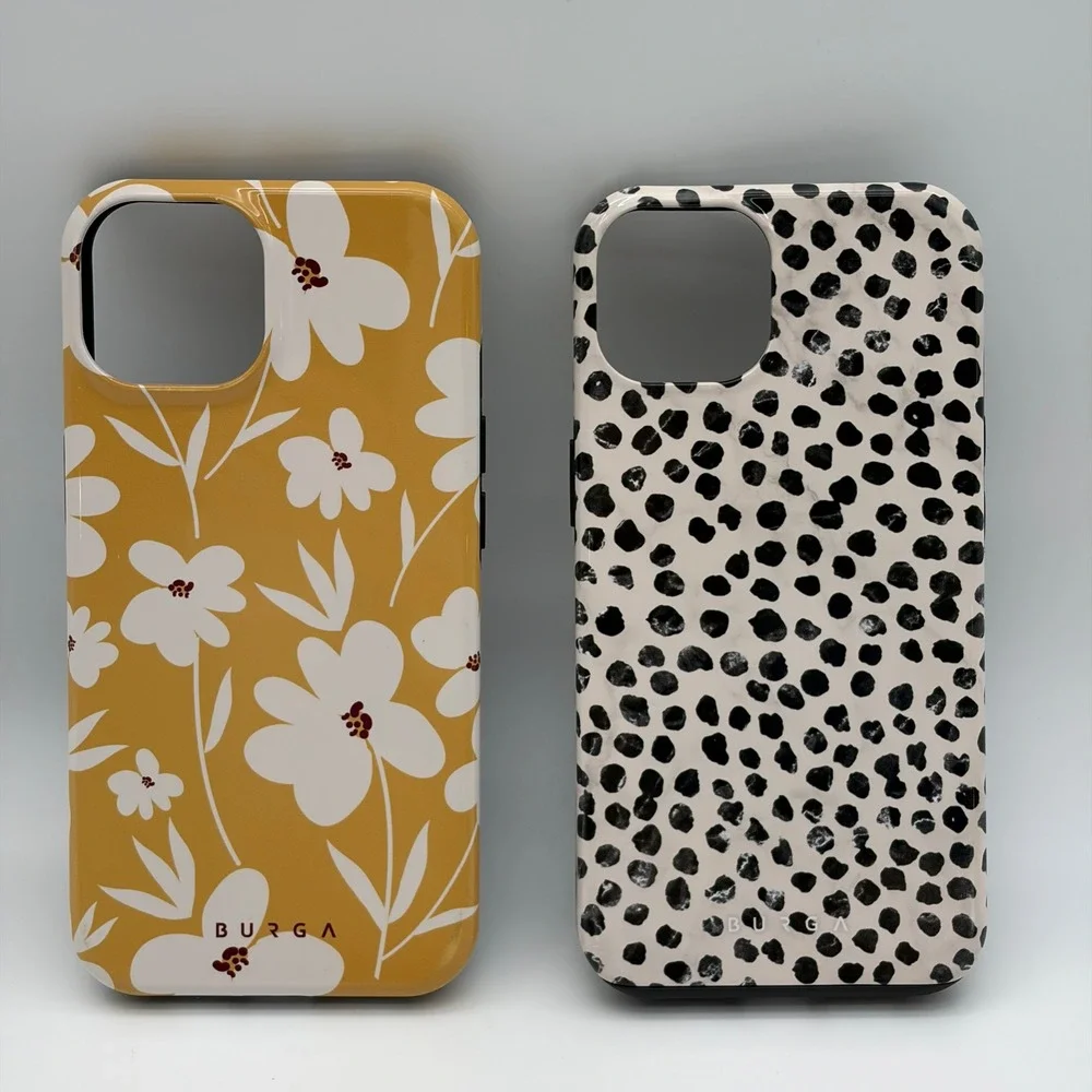Burga Phone Case Set iPhone 13 Yellow Floral Dalmatian Dot Tough Protective